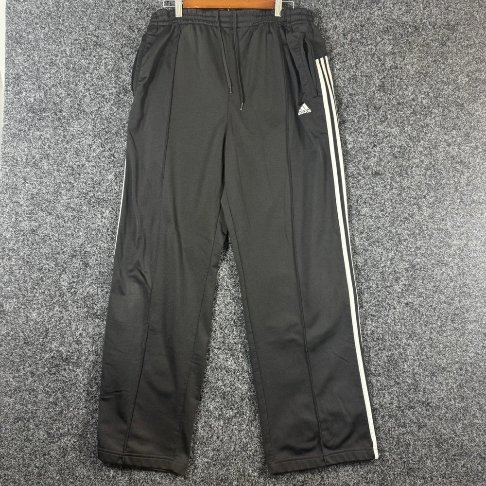 Adidas Mens 2XL Black White 3-Stripe Track Pants Athletic Warm Up 231834 AUF002